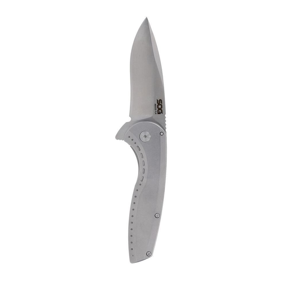 SOG Aegis FLK 2.0 Folding Knife 3.25" Drop Point Blade Silver