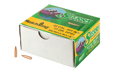 Sierra MatchKing 77 Grain .224 Diameter 22 Caliber HPBT Competition Bullets, Box of 500 9377
