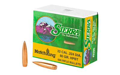 Sierra MatchKing 80 Grain .224 Diameter 22 Caliber HPBT Competition Bullets, Box of 500 9390