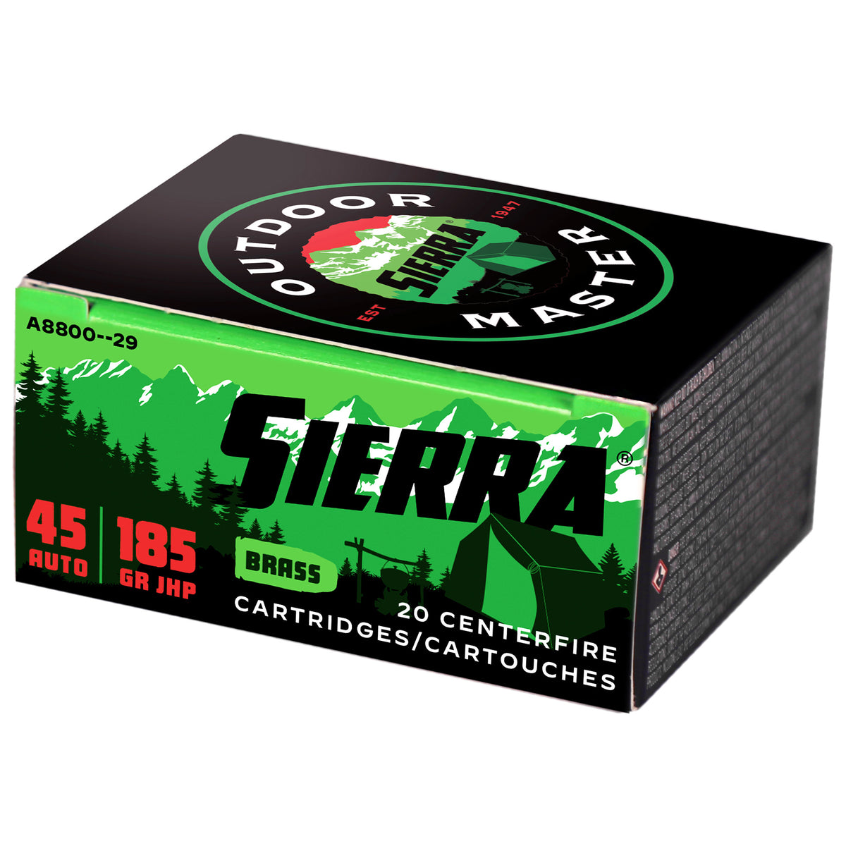 Sierra A880029 Outdoor Master Jacketed Hollow Point JHP 185 Grain .45 ACP/Auto
