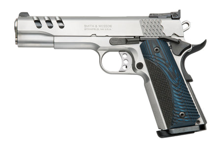 Smith & Wesson 170343 1911 Performance Center 45 ACP 5" Throated Barrel 8+1, Matte Stainless Steel Frame & Ported Slide, G10 Custom Wood Grip, Ambidextrous Manual Safety
