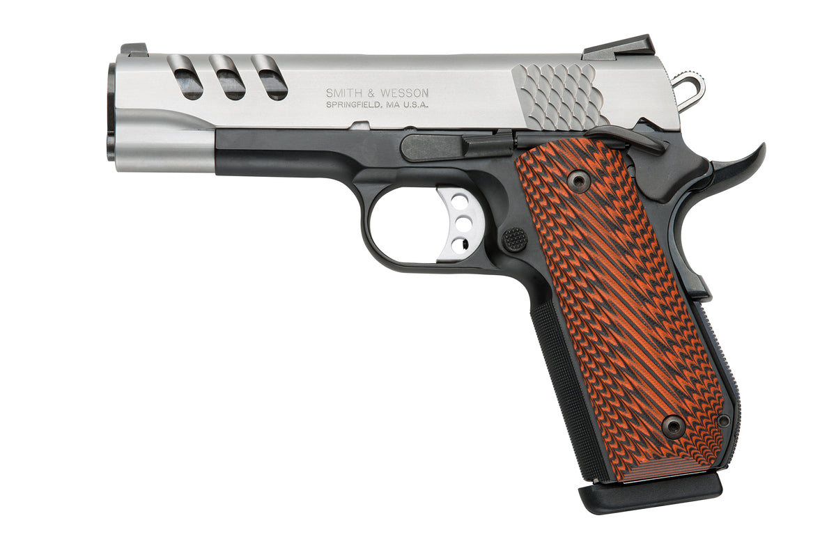Smith & Wesson 170344 1911 Performance Center 45 ACP 4.25" Throated Barrel 8+1, Black Scandium Frame, Ported Matte Stainless Steel Slide, G10 Custom Wood Grip, Ambidextrous Safety