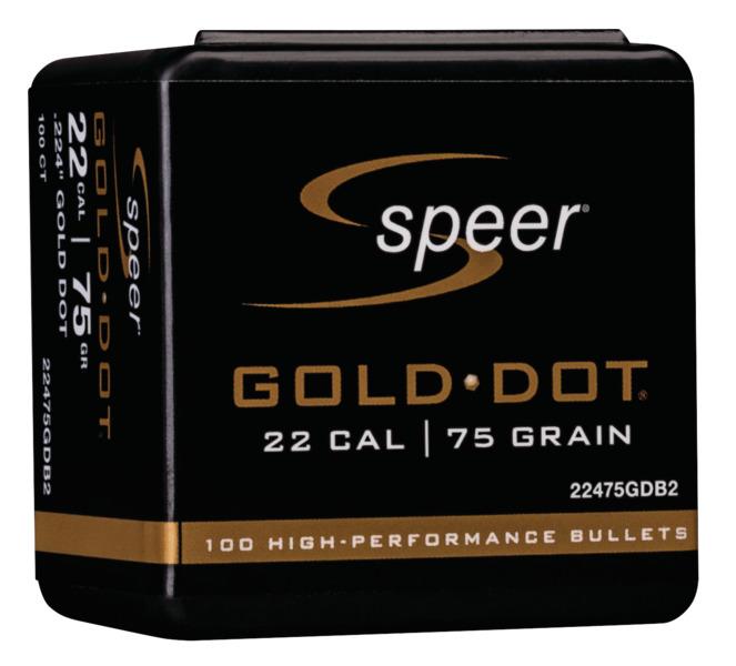 Speer Gold Dot .224 Cal .224" 75gr SP Personal Protection Rifle Bullets 100/ct