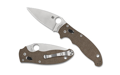 Spyderco Manix 2 Folding Knife, Plain Edge, Brown Canvas Micarta Handle, CPM CRU-WEAR Steel, 3.37" Blade C101MPCW2