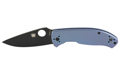 Spyderco Tenacious Folding Knife 3.35" Drop Point 8Cr13MoV Blade Black Oxide Finish R.I.L. Lock Blue Titanium Handle C122TIBLBKP