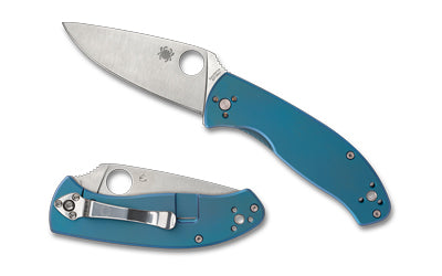 Spyderco Tenacious Folding Knife 3.35" Drop Point 8Cr13MoV Blade Satin Finish R.I.L. Lock Blue Titanium Handle C122TIBLP