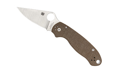 Spyderco Para 3 Folding Knife, Plain Edge, Brown Canvas Micarta Handle, CPM CRU-WEAR Steel, 2.92" Blade C223MPCW