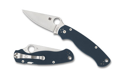 Spyderco Para Military 2 Folding Knife, Plain Edge, Cobalt Blue G10 Handle, CPM SPY27 Steel, 3.45" Blade C81GPCBL2