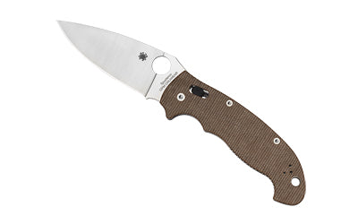 Spyderco Manix 2 XL Folding Knife, Plain Edge, Brown Canvas Micarta Handle, CPM CRU-WEAR Steel, 3.85" Blade C95MPCW2