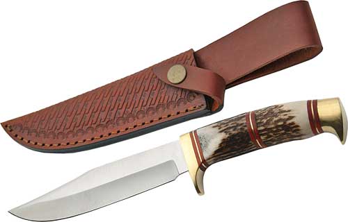SZCO Steel Stag 5.75" Steel Wolf Stag Hunter Knife with Sheath
