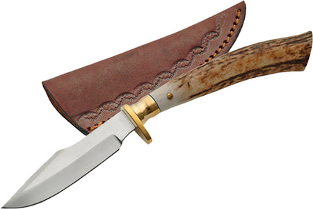 SZCO Steel Stag 7.5" Stag Tip Skinner SS Fixed Blade with Sheath