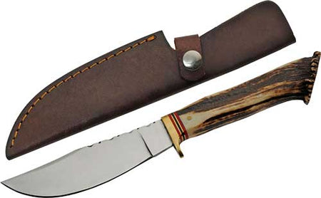 SZCO Steel Stag 5" Stag Hunter Knife - Deer Antler Handle, SS Blade
