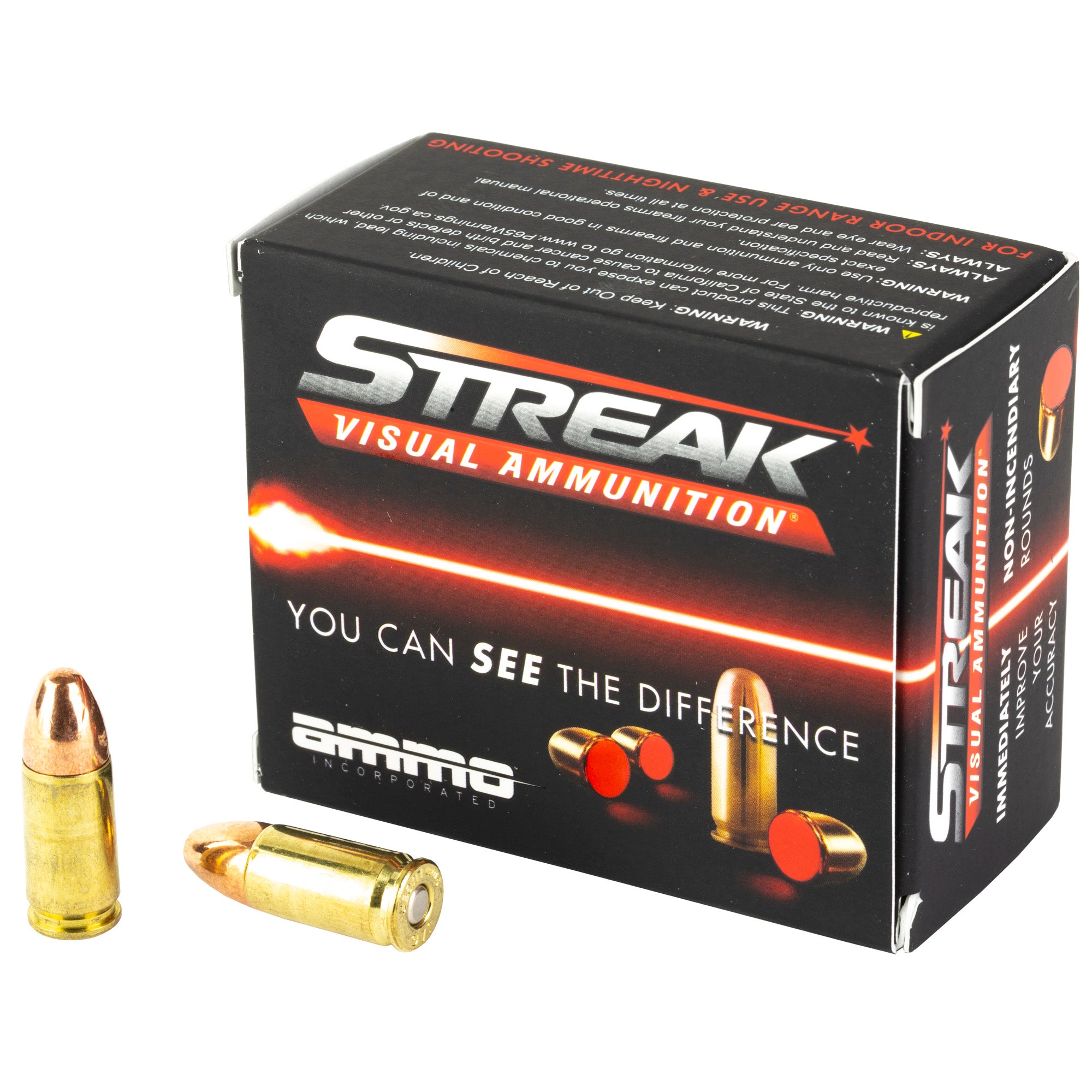 Streak 9124TMCSTRKRED Streak Visual (RED) Tracer Total Metal Jacket TMJ 124 Grain 9mm Luger/Parabellum