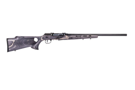Savage Arms 47005 A17 Target Full Size 17 HMR 10+1 22" Black Heavy Fluted Barrel, High Luster Drilled & Tapped Carbon Steel Receiver, Satin Gray Thumbhole Laminate Stock, Right Hand