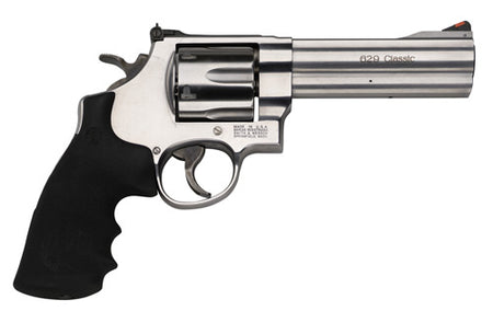 Smith & Wesson 163636 Model 629 Classic 44 Rem Mag or 44 S&W Spl Stainless Steel 5" Barrel & 6rd Cylinder, Satin Stainless Steel N-Frame, Red Ramp Front/White Outline Rear Sights