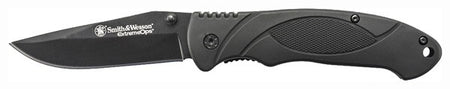 S&W Extreme Ops 3.3" Black Drop Point Blade Folding Knife with Rubber Handle