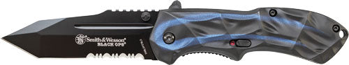 S&W Black Ops 3rd Gen 3.4" Tanto Blade MAGIC Assist Folding Knife Blue/Black Handle