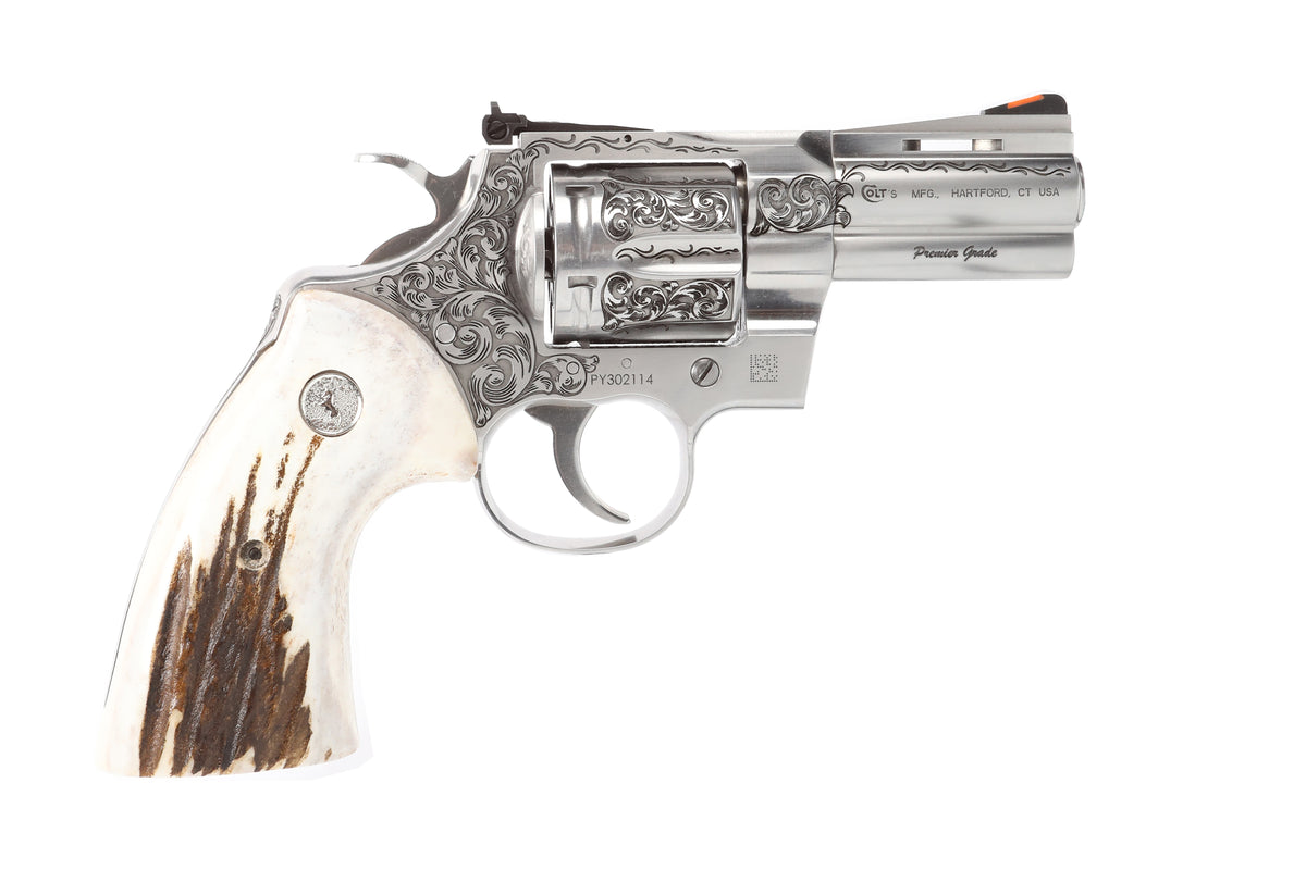 PYTHON 357MAG 3" ENGRAVED/STAG TYLER GUN WORKS PREMIER GRADE