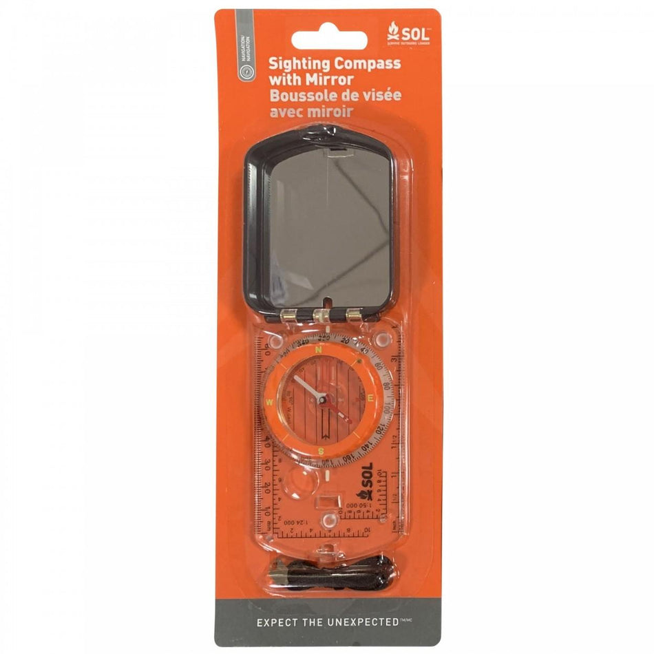 Survive Outdoors Longer SOL Sighting Compass with Mirror and Declination Adjust