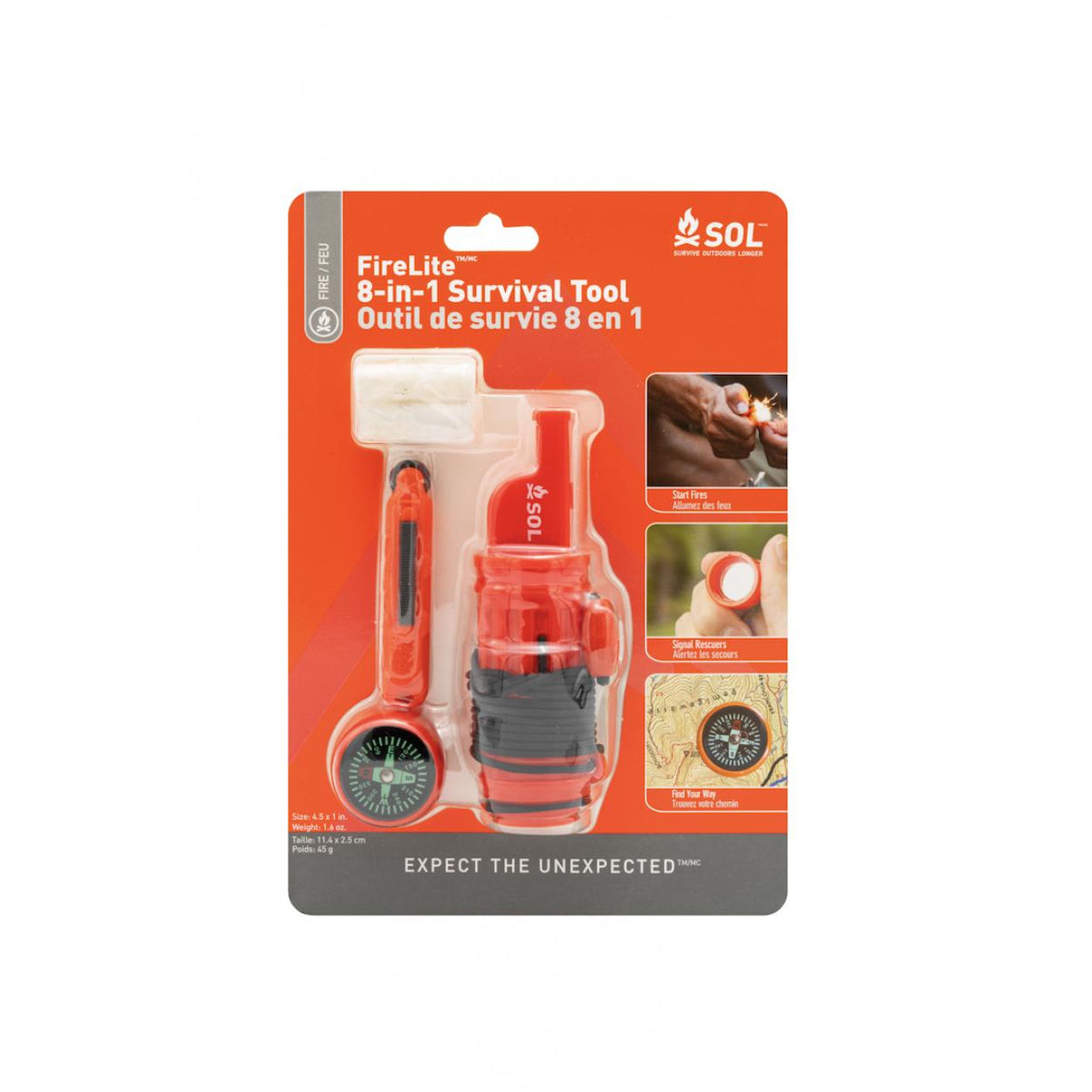 SOL Fire Lite 8-in-1 Survival Tool with Compass and Whistle