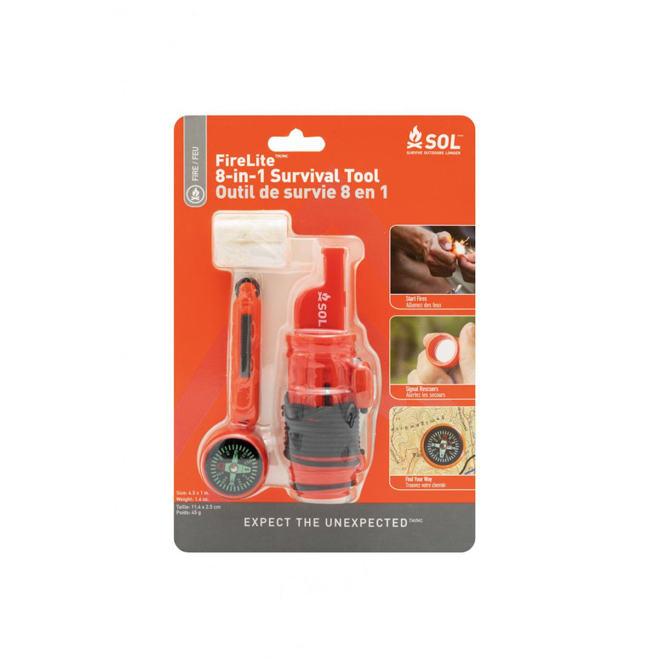 SOL Fire Lite 8-in-1 Survival Tool with Compass and Whistle