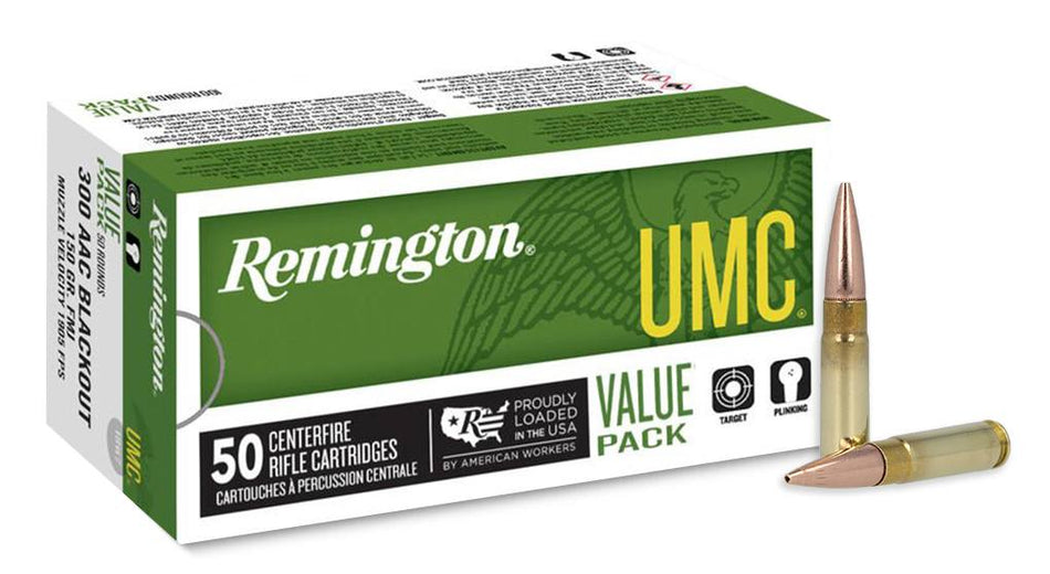 Remington .300 AAC Blackout 150 Grains Full Metal Jacketed Centerfire Rifle Ammo, 50 Rounds