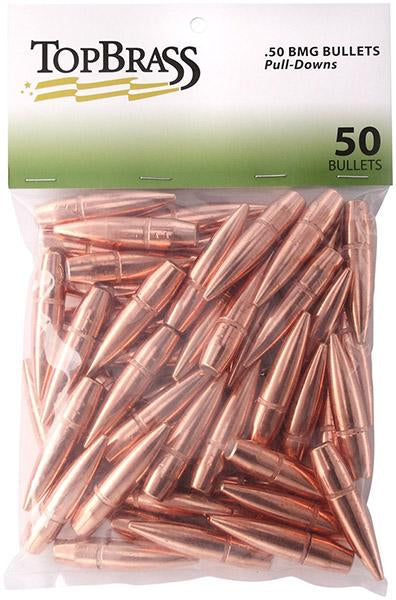 Top Brass .50 BMG 647gr FMJ Pull-Down Reloading Bullets Box of 50