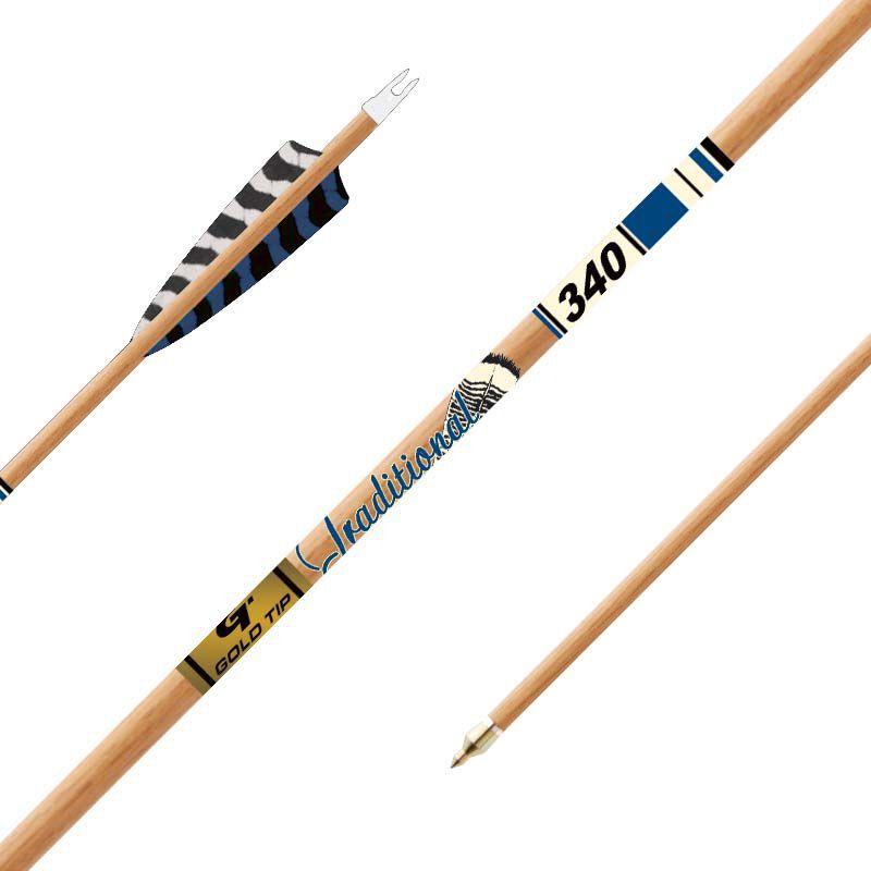 Gold Tip Traditional XT Carbon Arrows 340 Spine 5" Barred Feathers Half Dozen