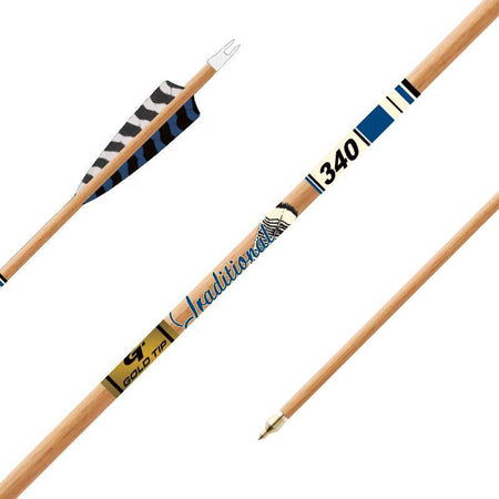 Gold Tip Traditional XT Carbon Arrows 340 Spine 5" Barred Feathers Half Dozen