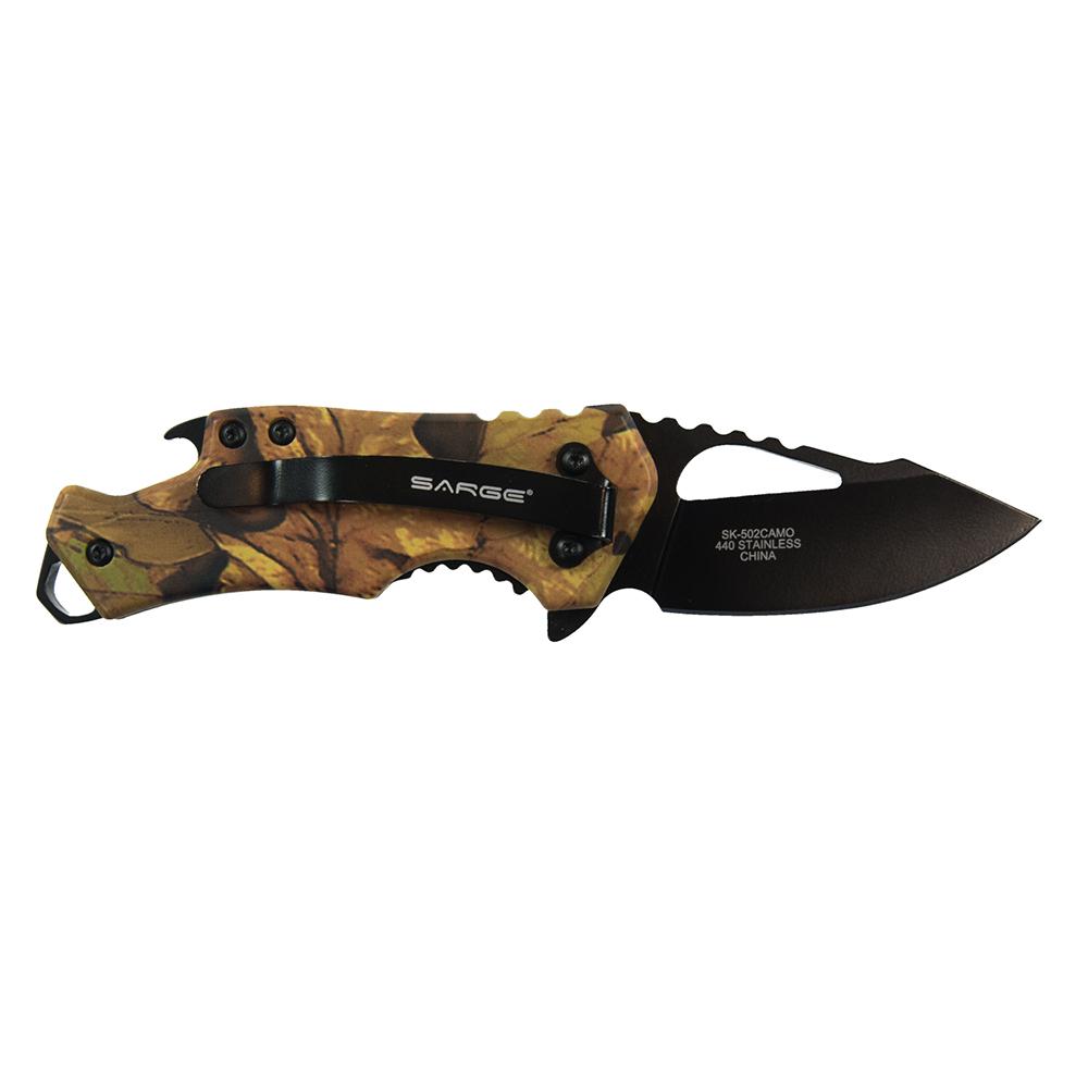 Sarge Knives Fuse Camo Assisted Opening Folding Knife 2-3/8" Drop Point Black Blade
