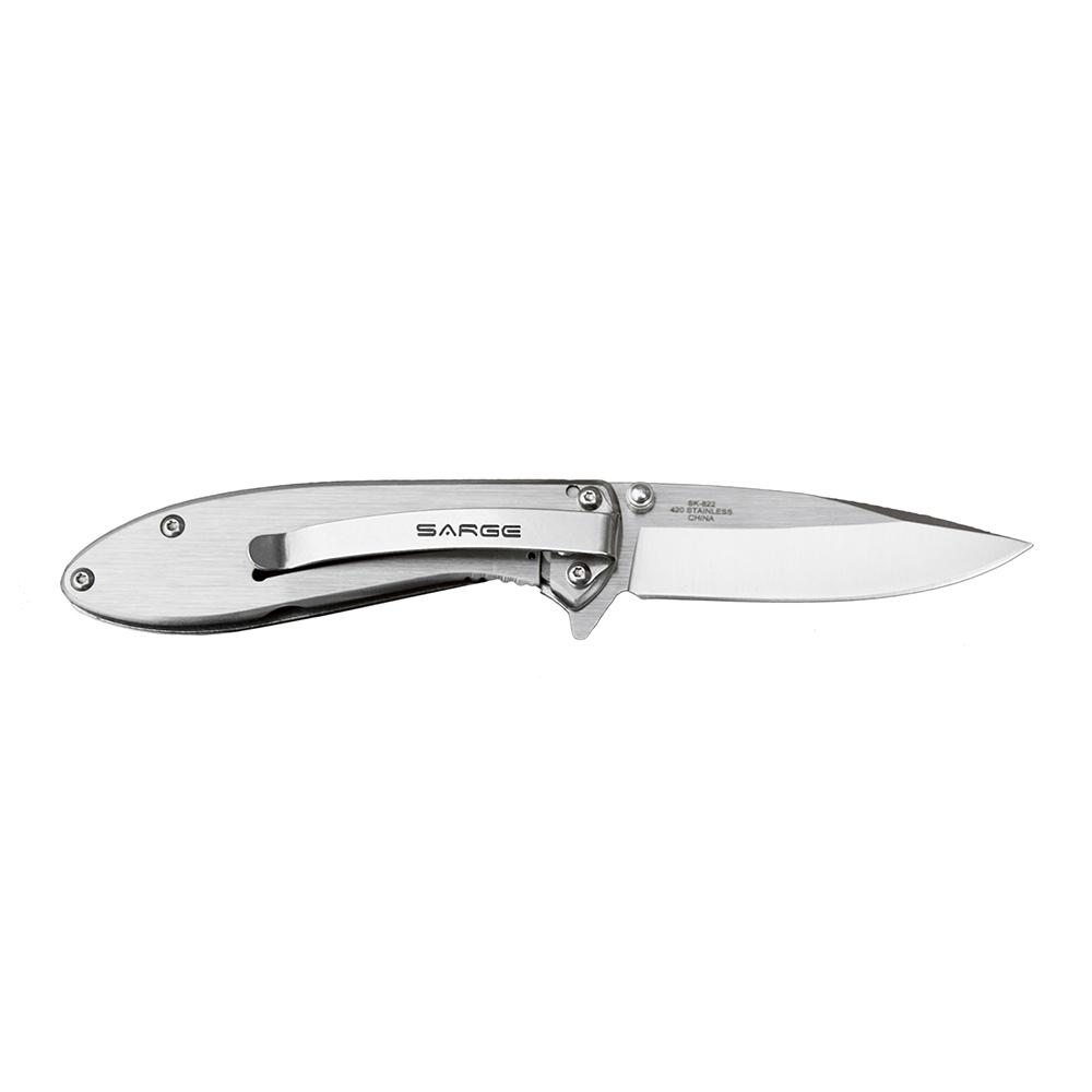 Sarge Knives Hawk Swift Assist Folding Knife 3-1/8" Clip Point Blade Chrome