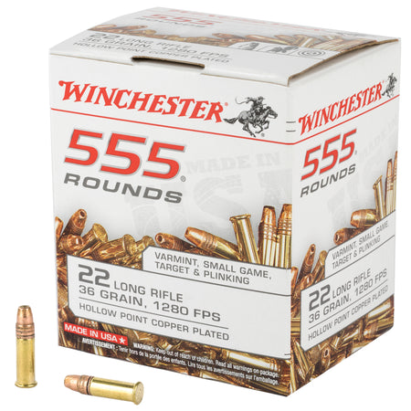 Winchester 22LR555HP USA 555 Copper Plated Hollow Point CPHP 36 Grain .22 Long Rifle