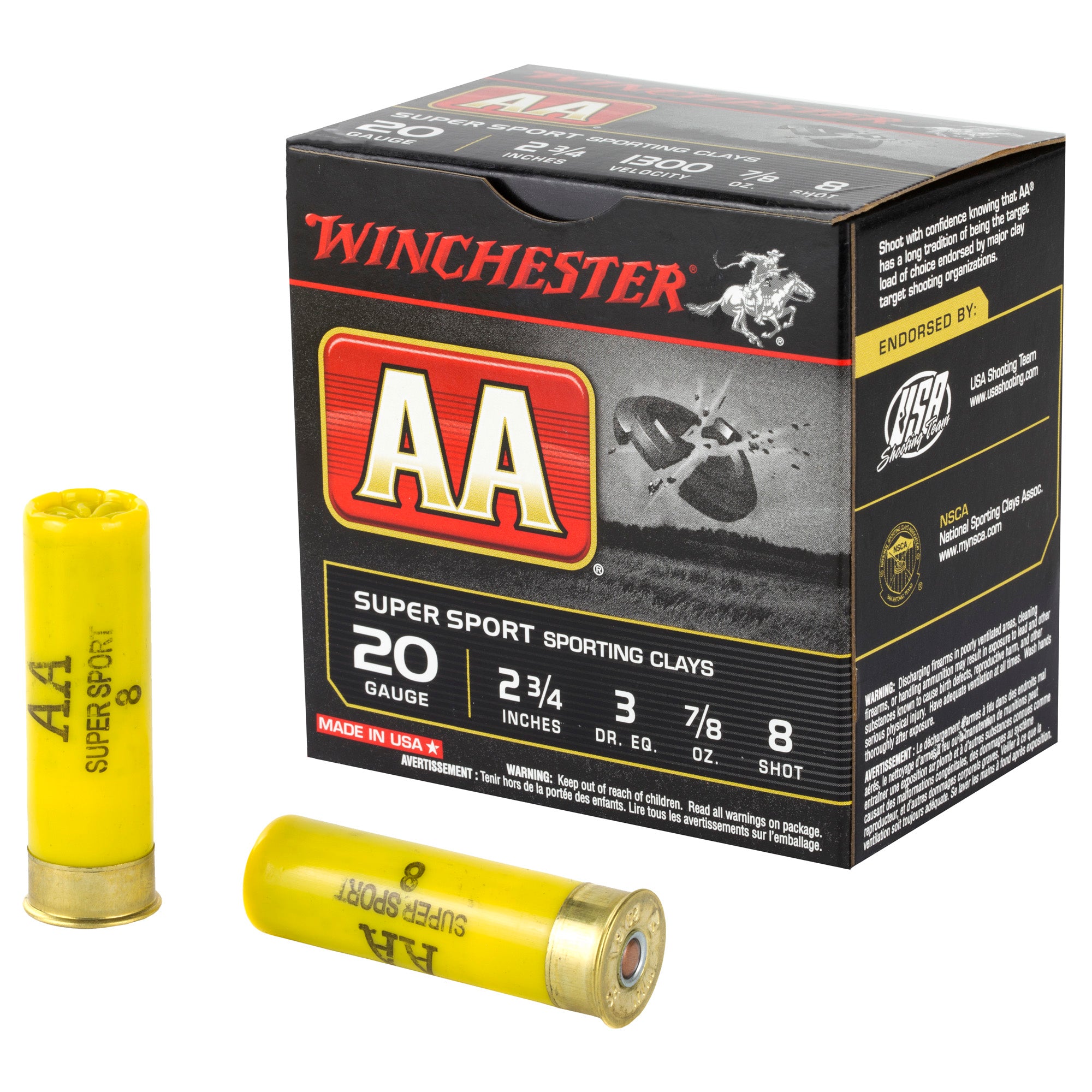 Winchester AA Supersport Sporting Clay 20 Gauge 2.75 in / 2.75 in #8 7/8 oz