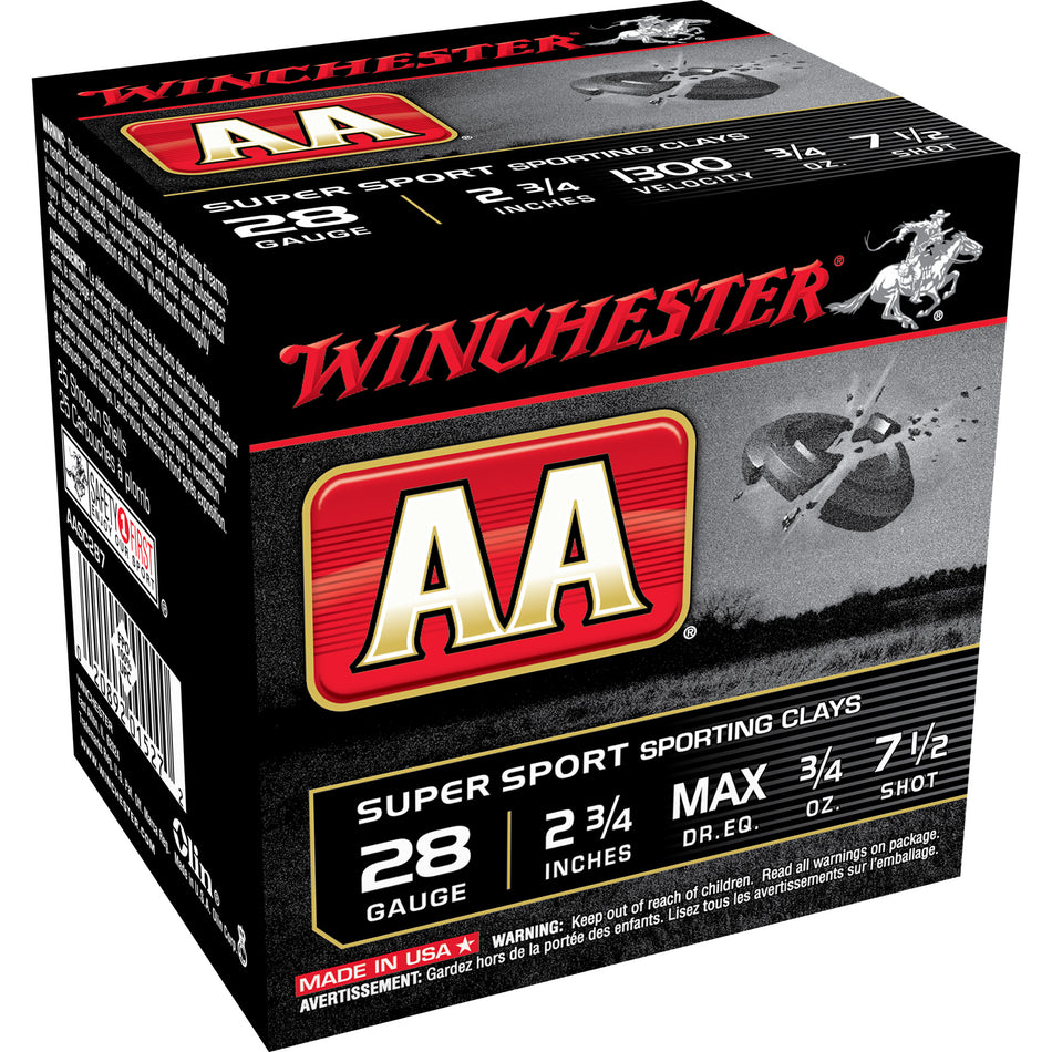 Winchester AASC287 AA Super Sport Sporting Clay 28 Gauge 2.75" 3/4oz 7.5 Shot 1300 fps