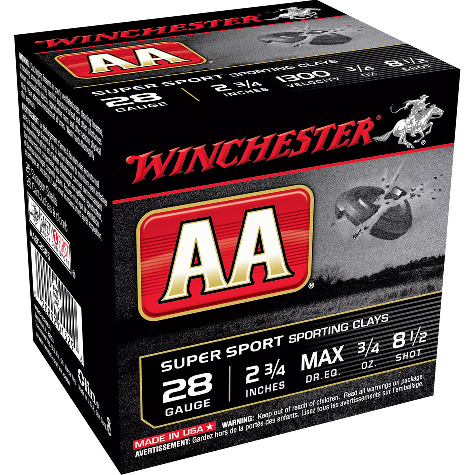 Winchester AASC2885 AA Super Sport Sporting Clay 28 Gauge 2.75" 3/4oz 8.5 Shot 1300 fps