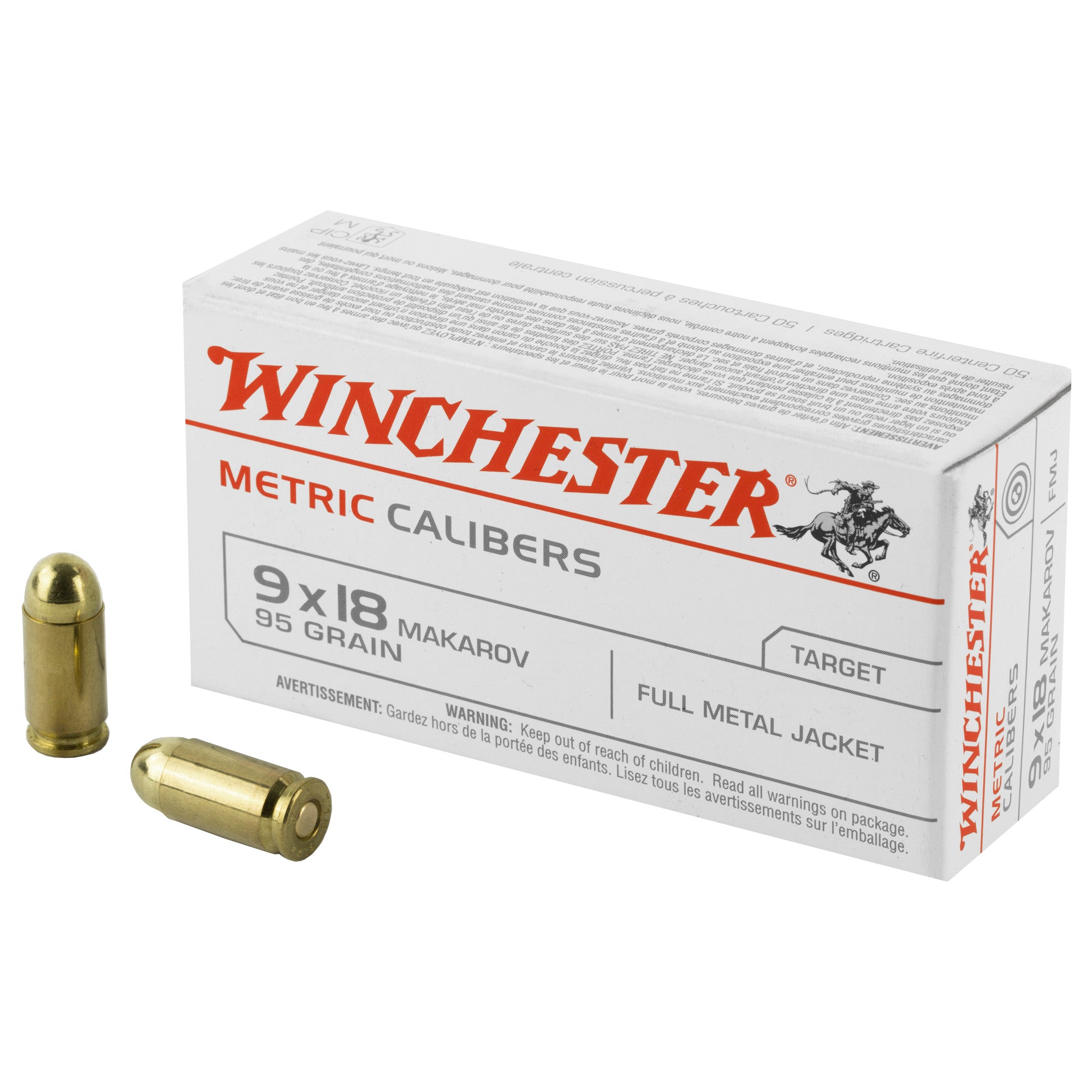 Winchester Metric 9mm Makarov 95 gr FMJ ammo