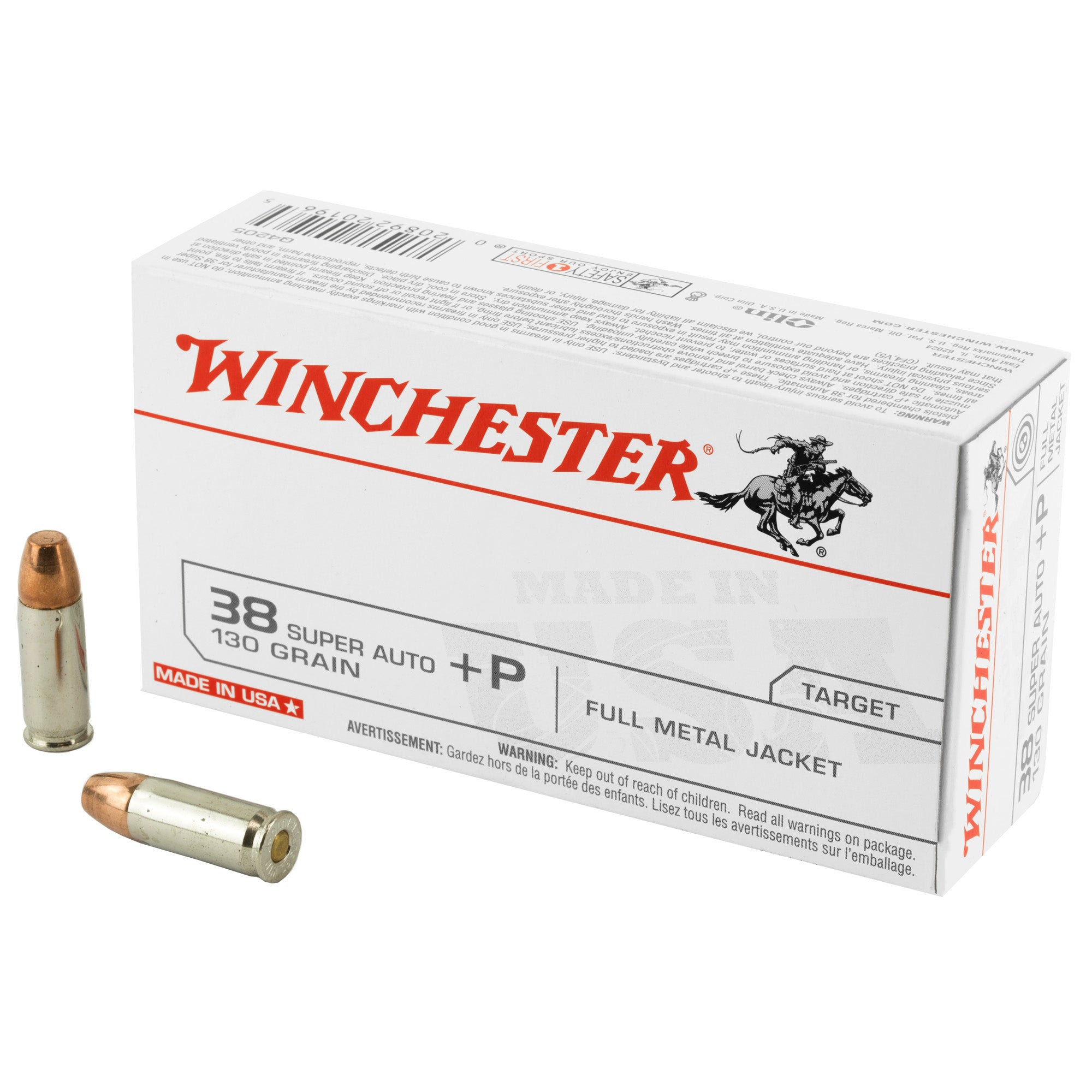 Winchester Q4205 USA +P Full Metal Jacket FMJ 130 Grain .38 Super