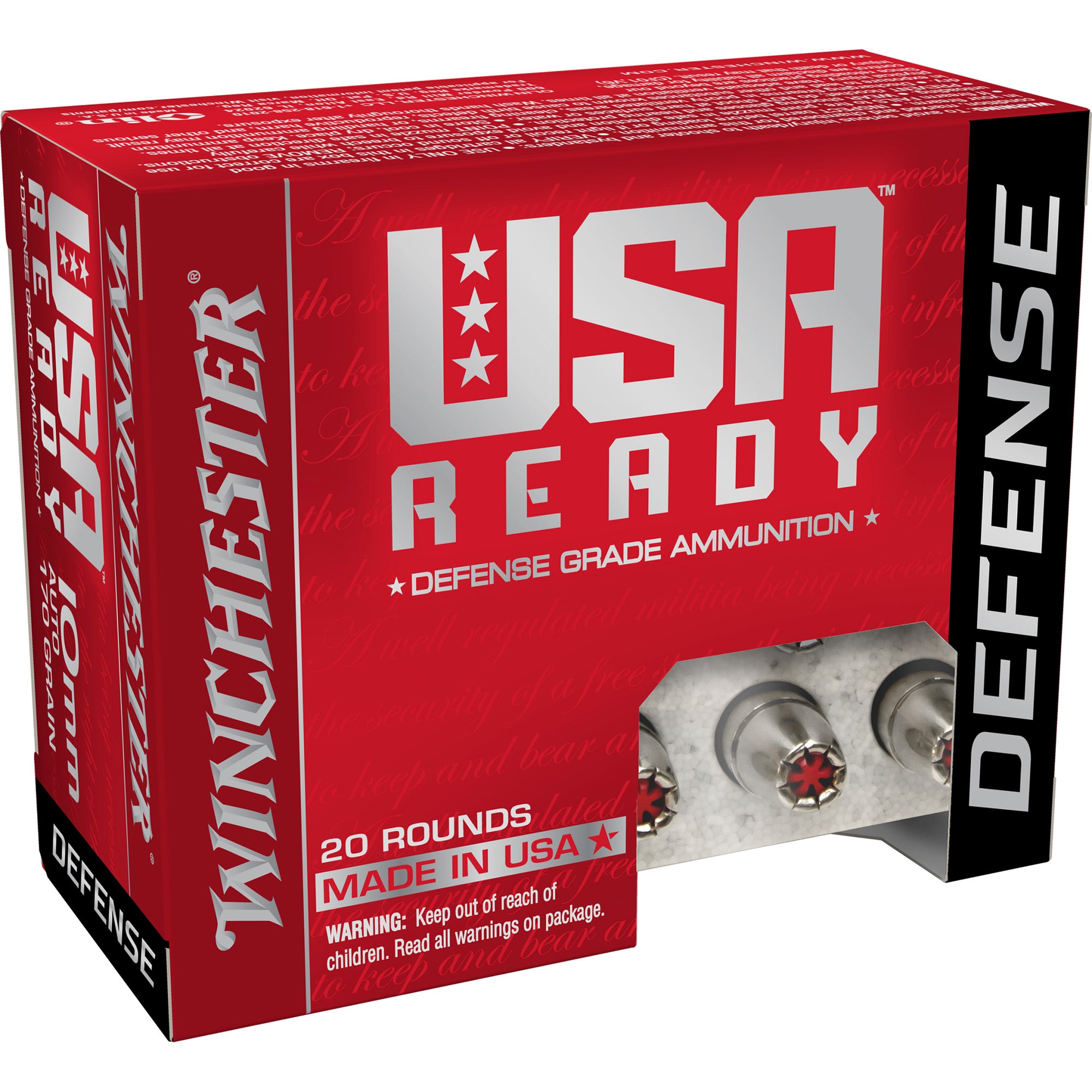 Winchester RED10HP USA READY DEFENSE Ready Hex Vent Hollow Point  170 Grain 10mm Auto
