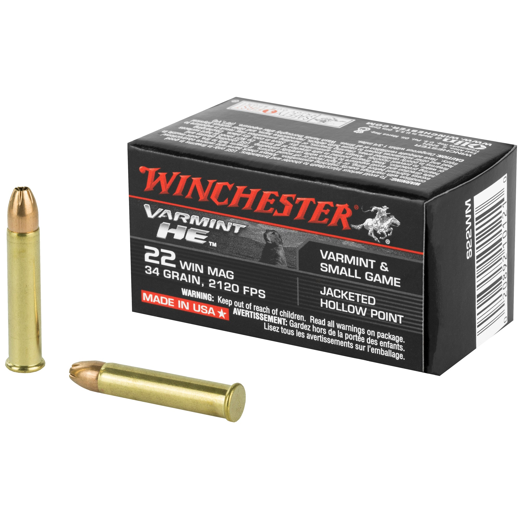 Winchester VARMINT HE .22 Magnum / WMR 34 gr JHP ammo