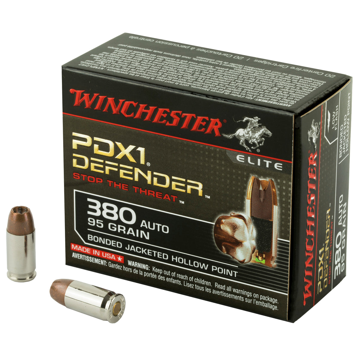 Winchester S380PDB PDX1 Defender Elite Bonded Jacket Hollow Point  95 Grain .380 ACP/Auto