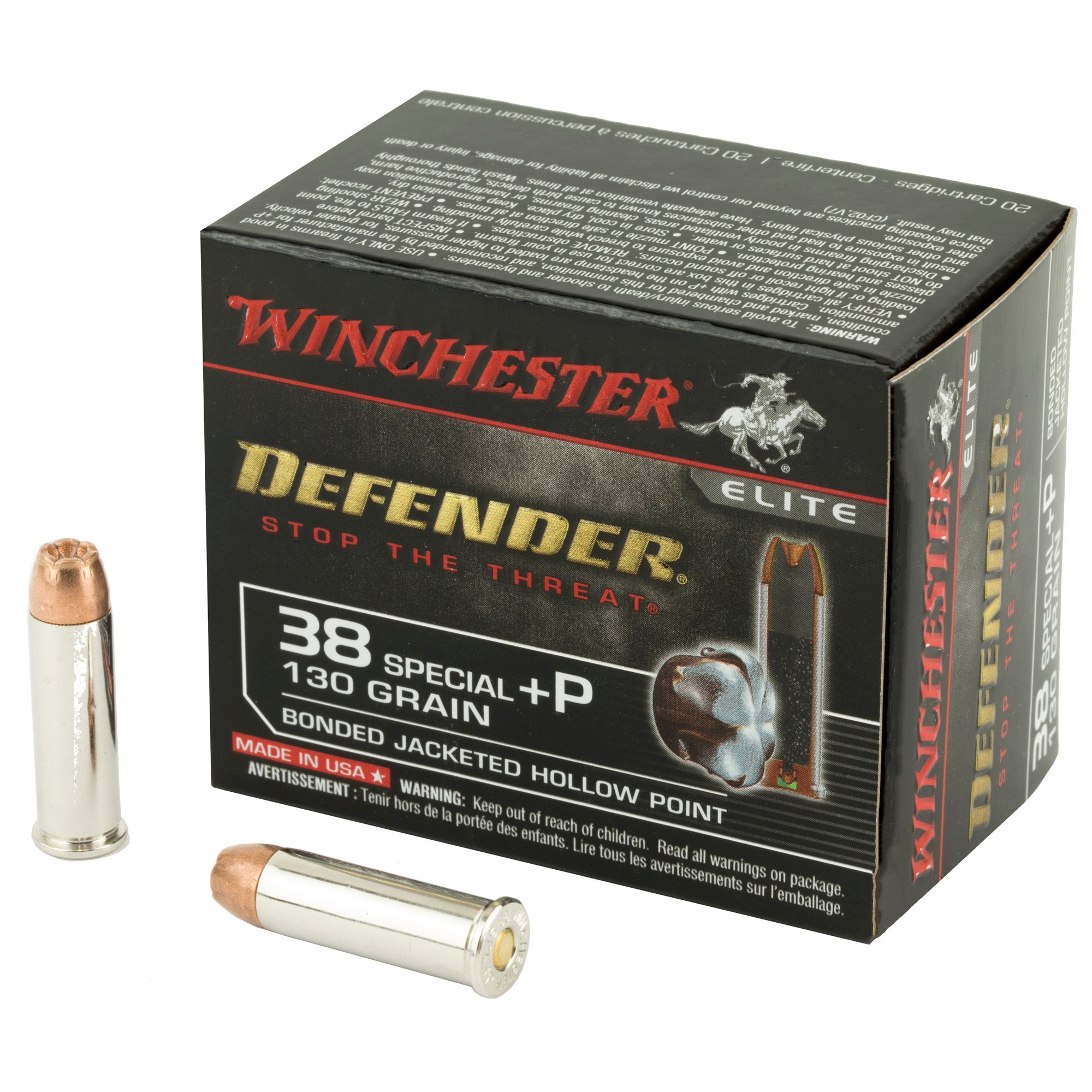 Winchester S38PDB PDX1 Defender +P Bonded Jacket Hollow Point  130 Grain .38 Special