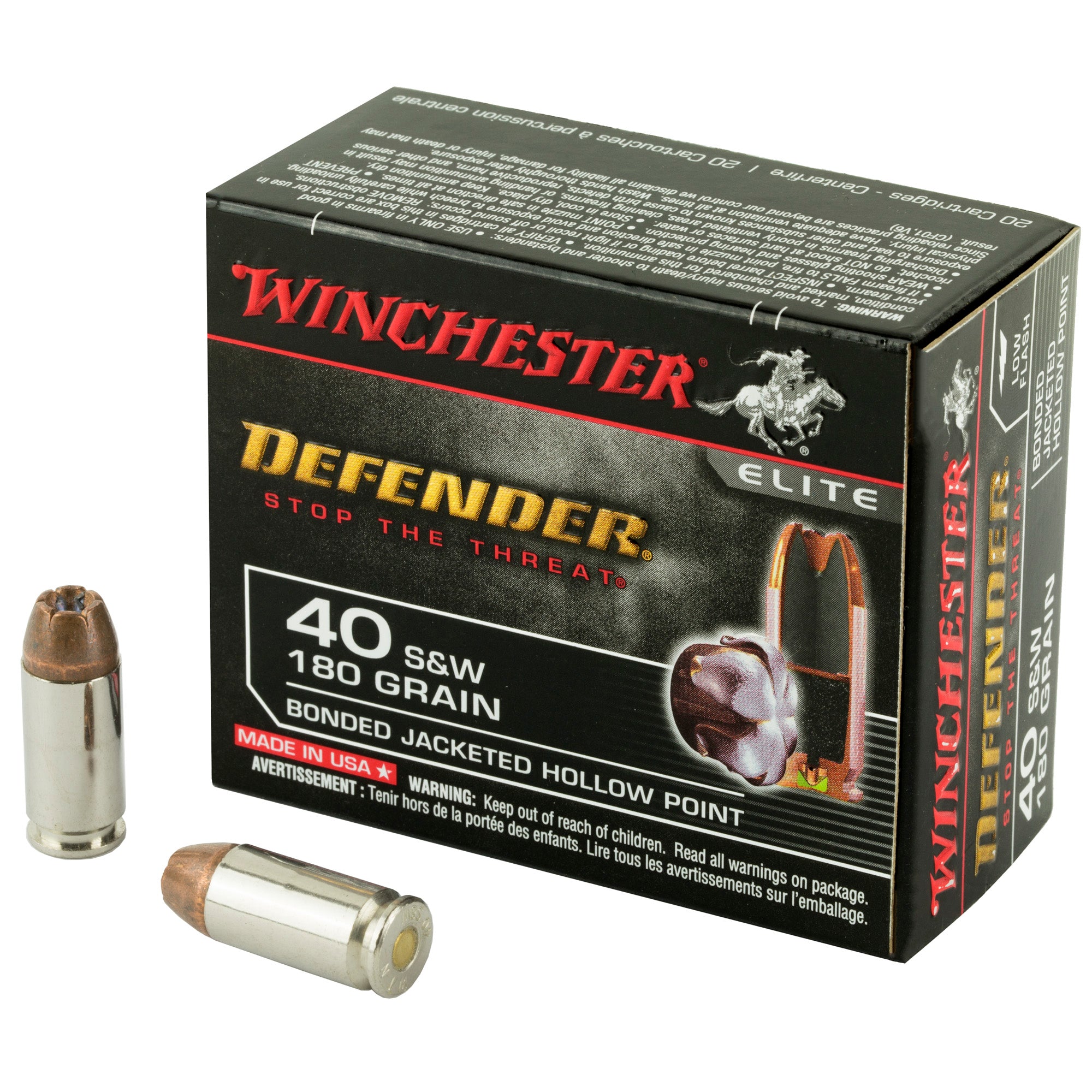 Winchester S40SWPDB1 Defender Bonded Jacket Hollow Point  180 Grain .40 S&W