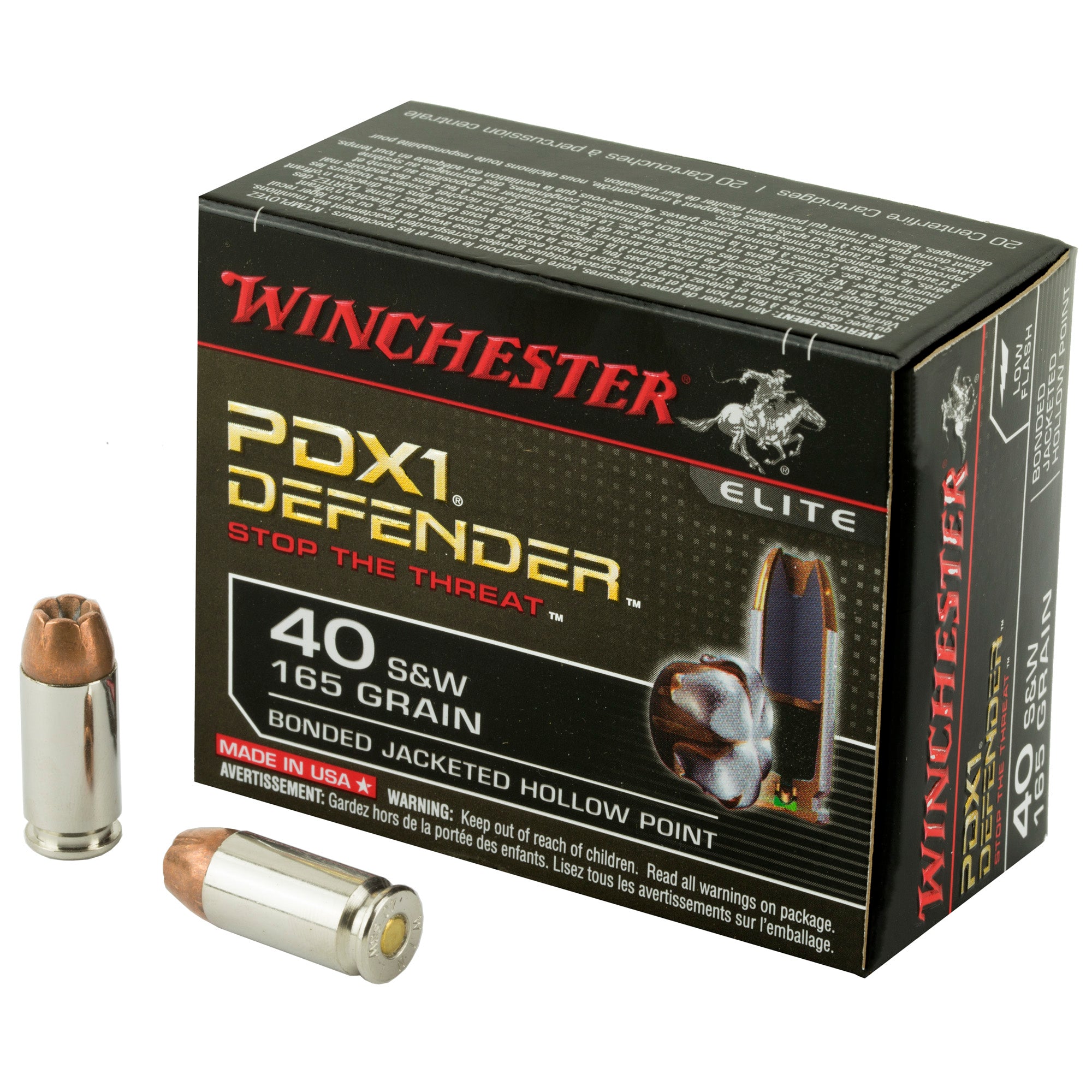 Winchester S40SWPDB PDX1 Defender Bonded Jacket Hollow Point  165 Grain .40 S&W