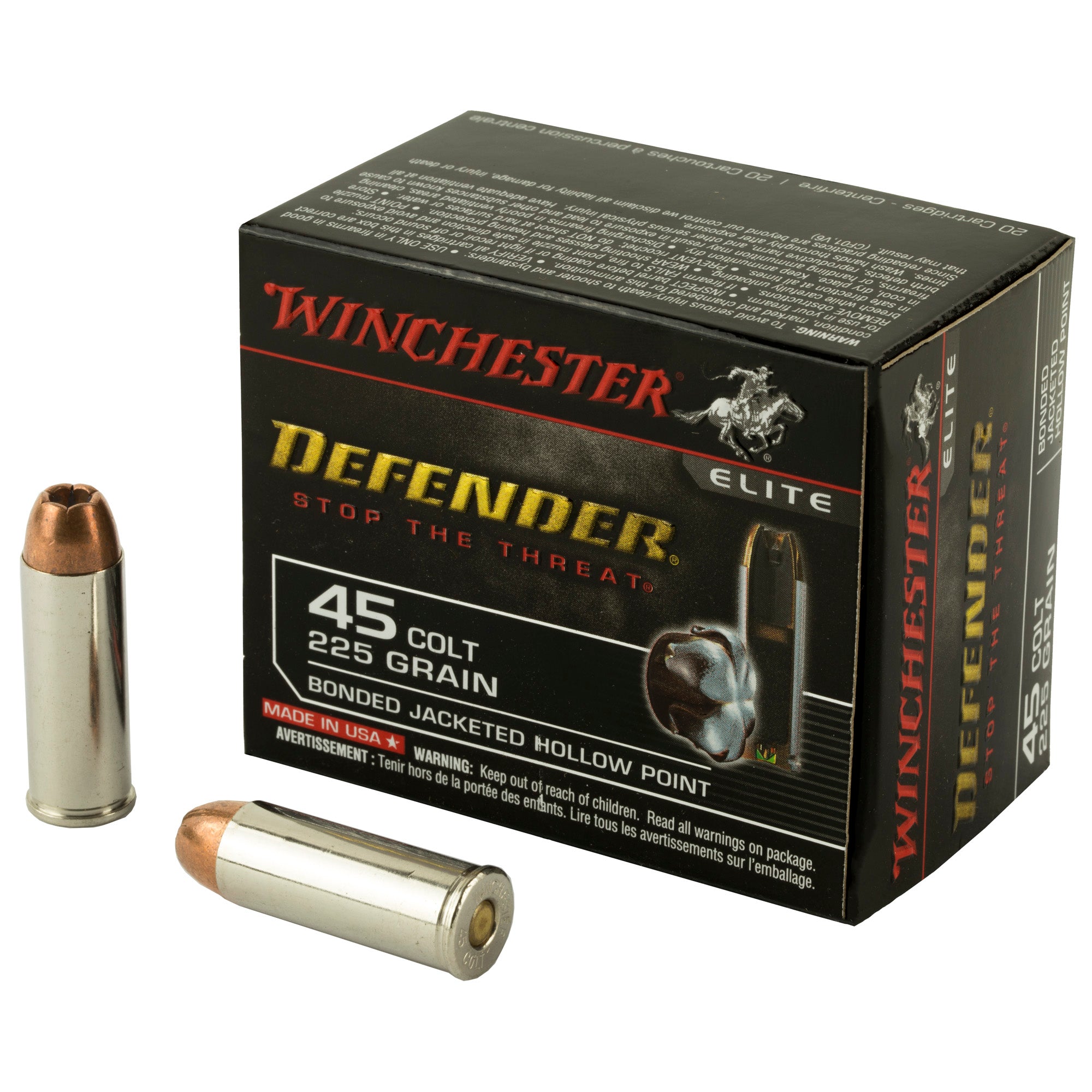 Winchester S45CPDB PDX1 Defender Elite Bonded Jacket Hollow Point  225 Grain .45 Long Colt