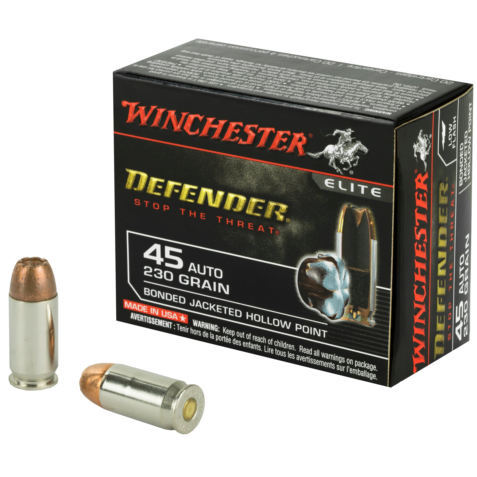 Winchester S45PDB PDX1 Defender Bonded Jacket Hollow Point  230 Grain .45 ACP/Auto