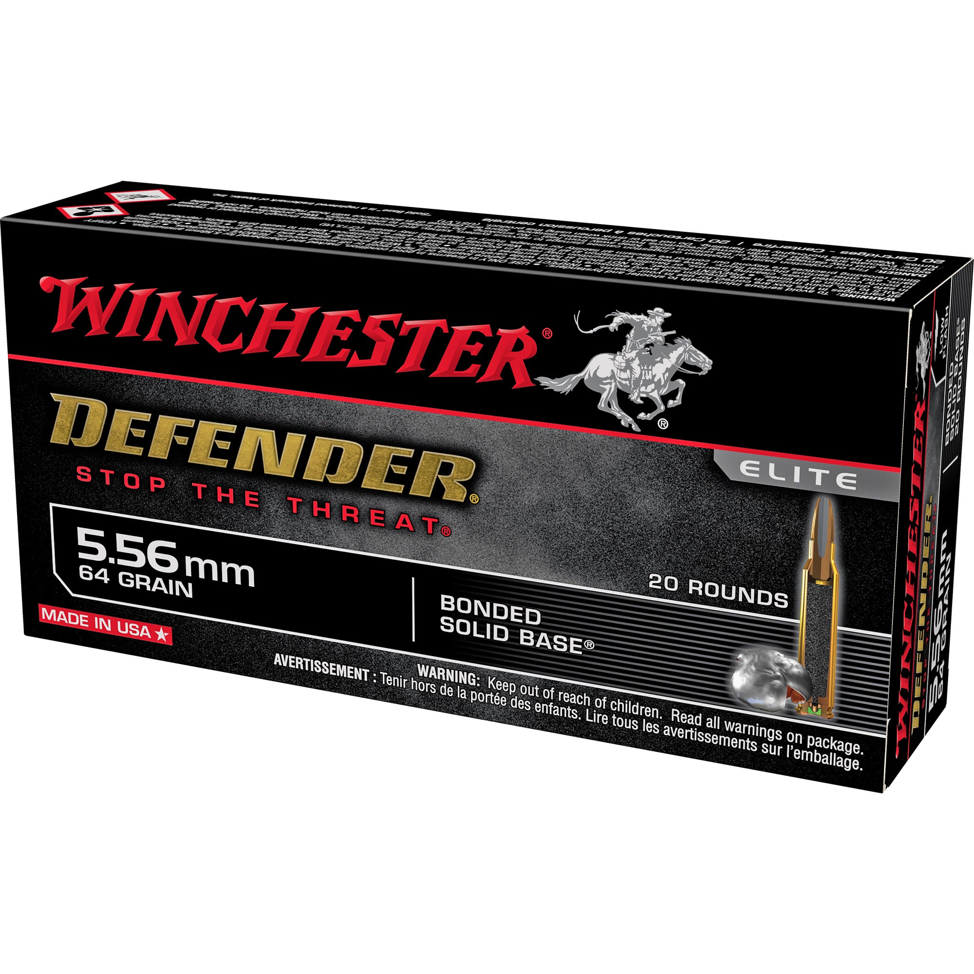 Winchester Defender 5.56x45mm NATO 64 gr BHP ammo