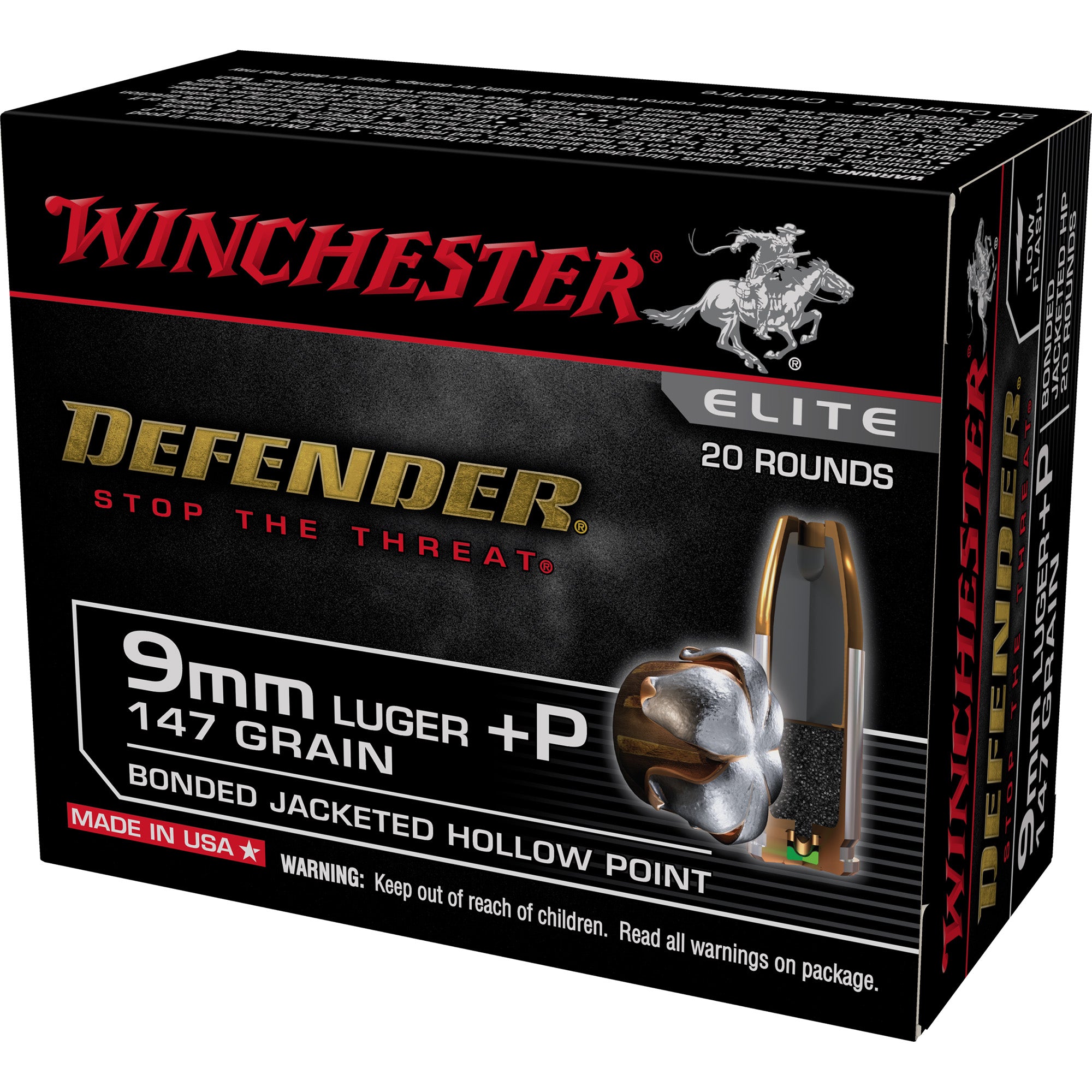 Winchester S9MMPDB2 Defender Elite Bonded Jacket Hollow Point  147 Grain 9mm Luger/Parabellum