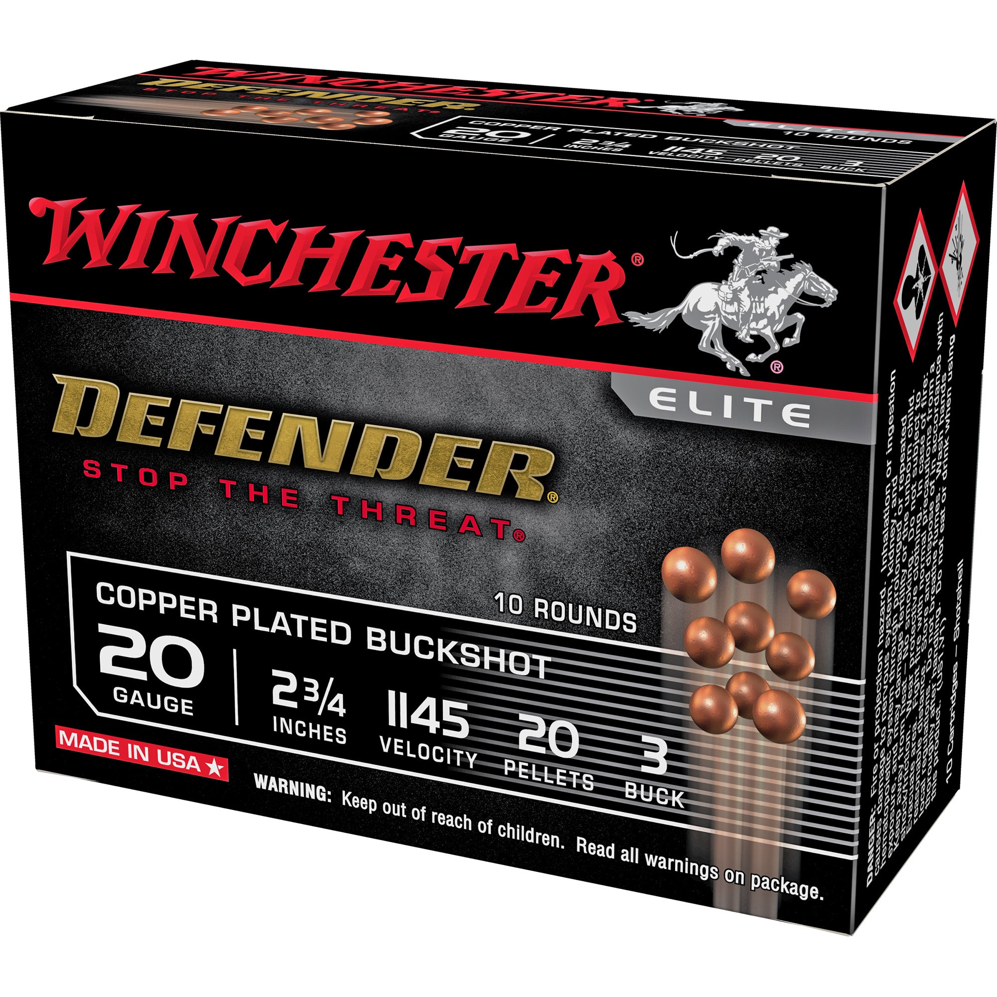 Winchester Defender 20 Pellets 20 Gauge 2.75 in / 2.75 in #3 Buck 1-1/8 oz