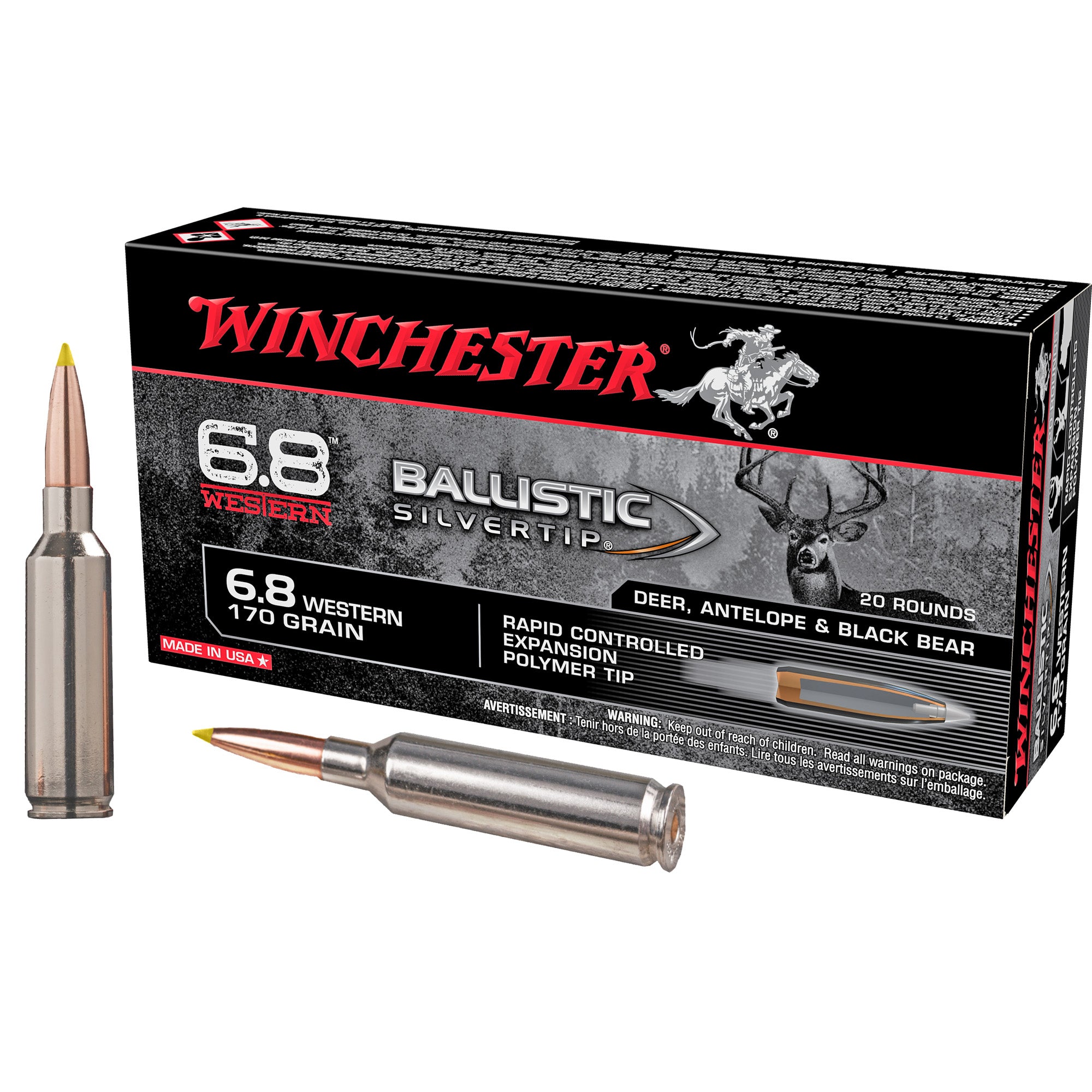 Winchester SBST68W Ballistic Silvertip Rapid Controlled Expansion Polymer Tip  170 Grain 6.8 Western