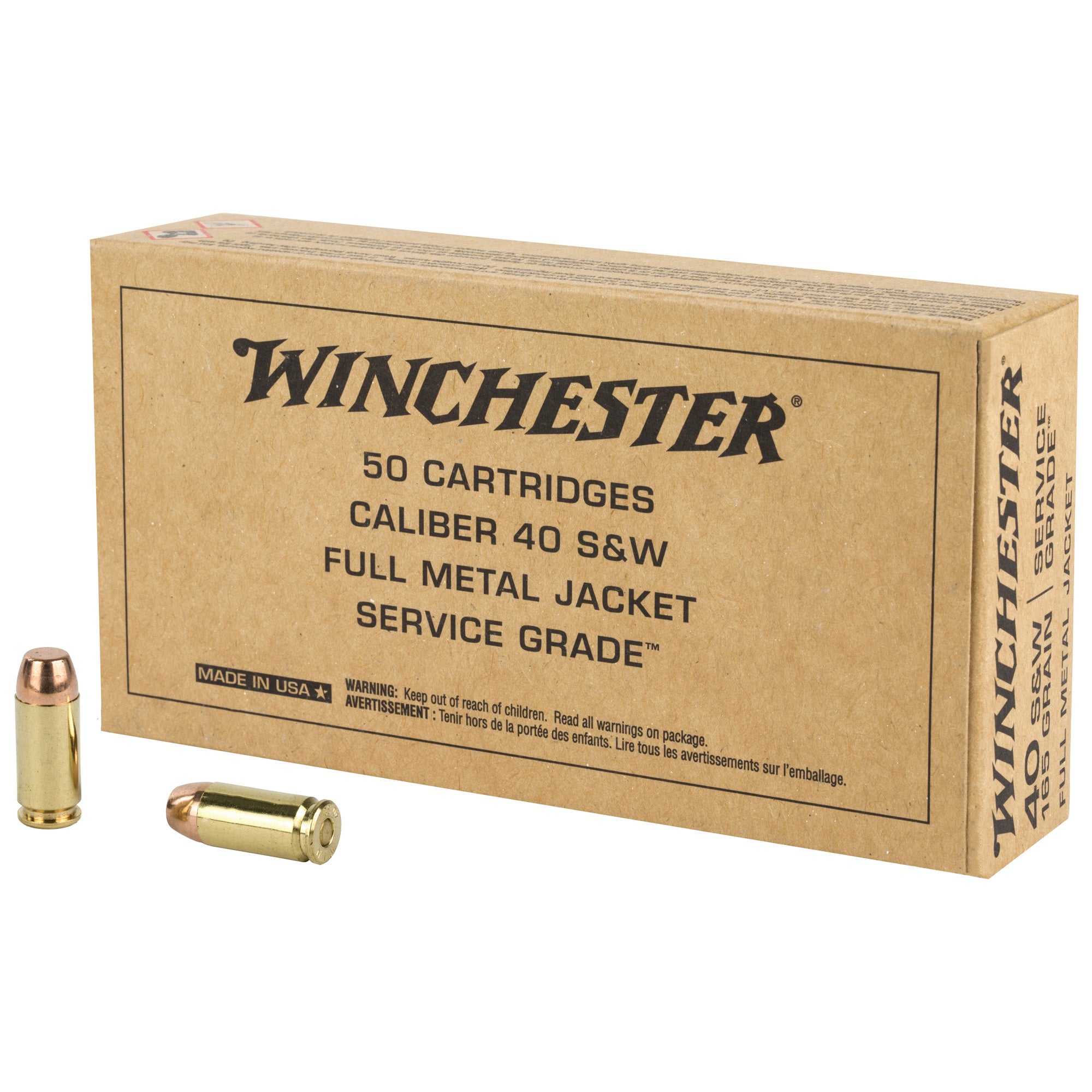Winchester SG40W Service Grade Full Metal Jacket Flat Nose FMJFN 165 Grain .40 S&W